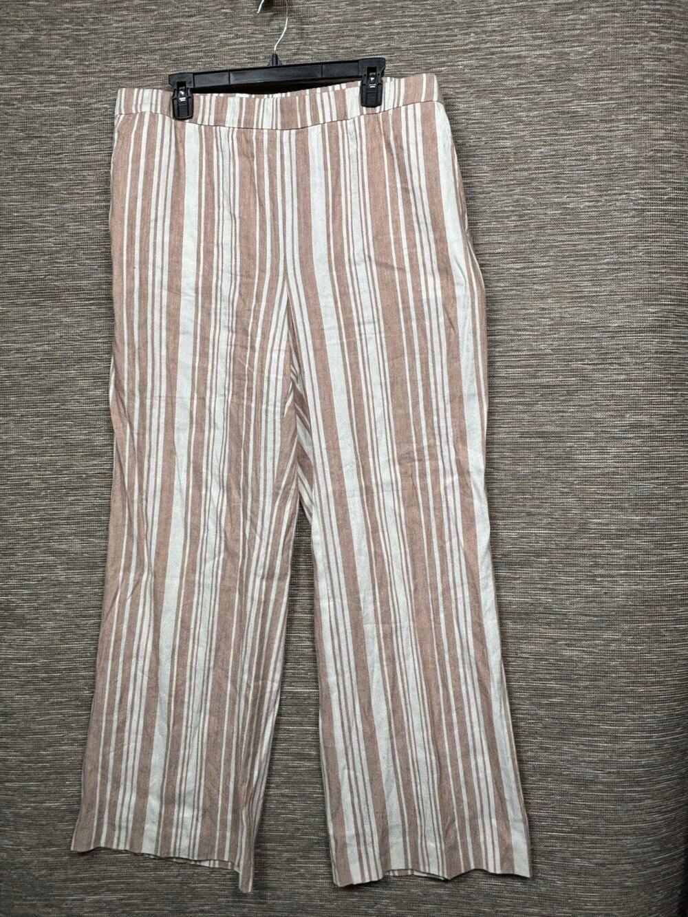 Lands End Wide Leg Pants Striped Womens Size 18 Almond Bisque Stripe NEW